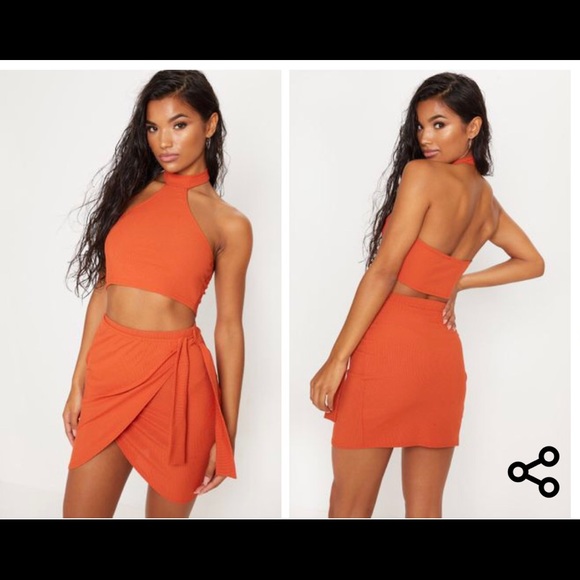 PrettyLittleThing Other - Burnt orange skirt/cropped top set